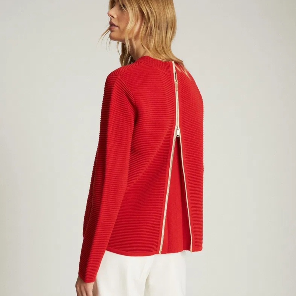 REISS Skye Back Zip Detailed Sweater Red
